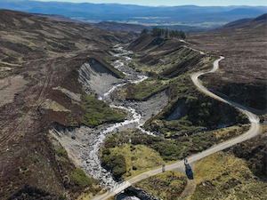 Aerial photo of the Allt Mor showing erosion scars